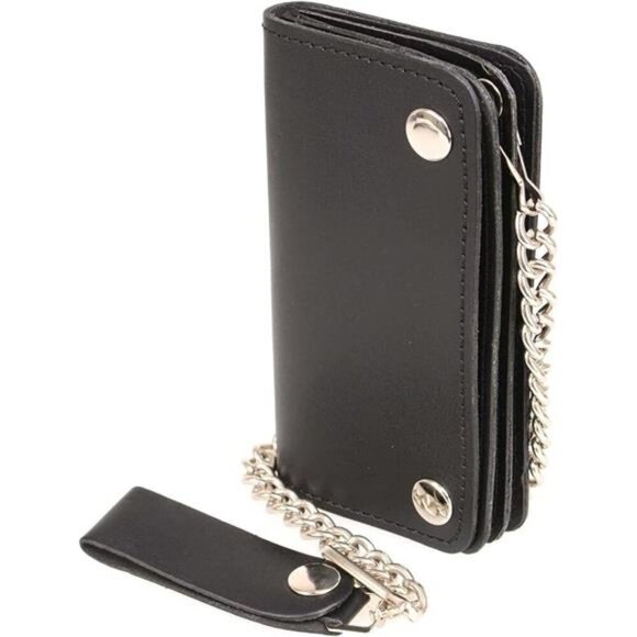 Leather MLW7802 Men's 6” Leather Long Bi-Fold Biker Wallet - Picture 8 of 8